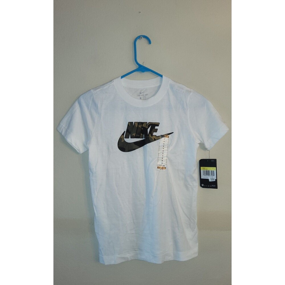 New with tag Boys Kids Nike Camouflage Logo White T Shirt Size S